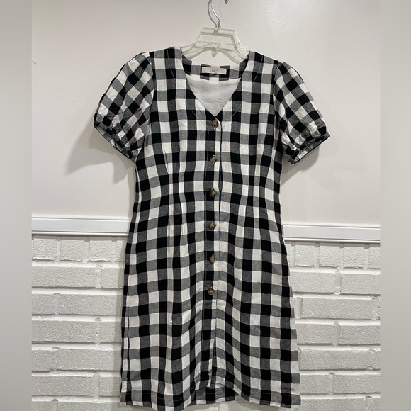 Loft Gingham Button V-Neck Dress - Picture 2 of 6